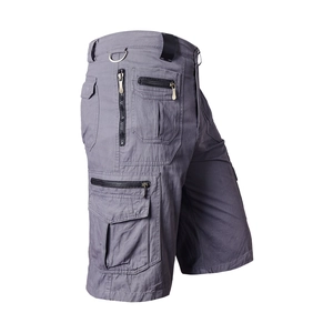 Dunkelgraue Cargo-Shorts für Herren aus Baumwolle mit mehreren Taschen und D-Ring-Detail