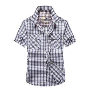 Men Casual Plaid Short Sleeve Shirt Pure Cotton Breathable Turn Down Collar Summer Fashion Urban Top For Men