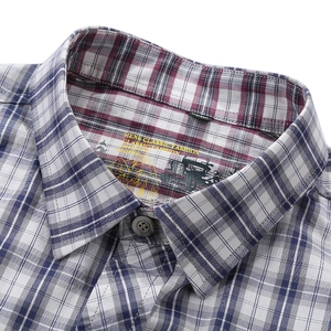Men's stylish blue and red plaid short sleeve casual shirt with button-down collar