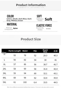 Detailed size chart for men's outdoor quick-dry multi-pocket casual utility cargo shorts