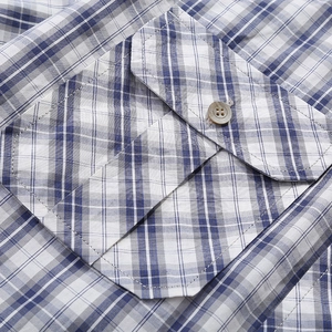 Classic blue plaid short sleeve shirt for men with a practical front flap pocket