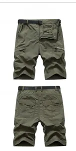 Front and back views of army green cargo shorts with belt and Happy Summer print