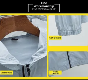 Vue détaillée des poignets élastiques et coutures précises sur veste de protection solaire