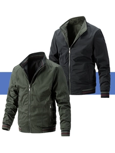 Detail of ribbed collar and cuffs with red and green stripes on men's cotton jackets