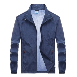 Veste de protection solaire homme en soie glacée bleu marine respirante avec zip complet