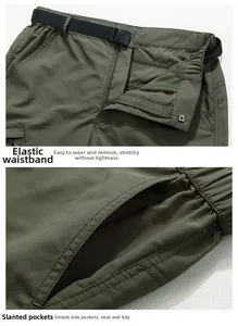 Detail view of quick-dry shorts with elastic waistband and integrated nylon belt
