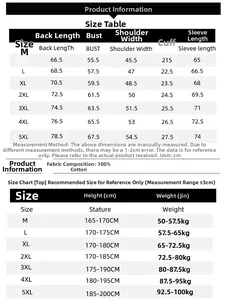 Detailed size chart for washed cotton reversible jacket with measurements from M to 5XL
