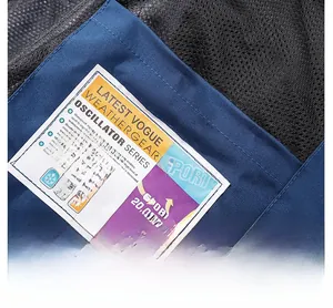 Detail showing breathable black mesh lining and 20,000m waterproof functional fabric tag