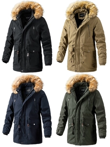 Collage langer Winterparkas in vier Farben mit abnehmbarem Kunstfellbesatz und vielen Taschen