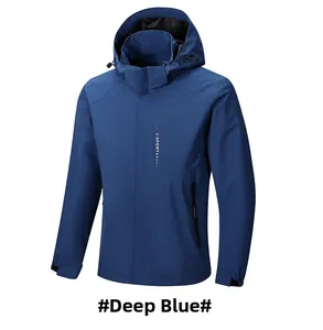 Detailed view of dark blue windproof jacket showing hood drawstrings and X-SPORT chest logo