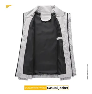 Detailansicht der Herren-Freizeitjacke mit grauem Stoff und schwarzem Innenfutter