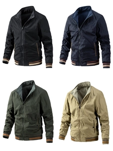 Detailed grid of men's casual stand collar bomber jackets in four classic colors