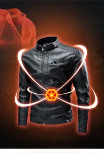 Detail view of men's biker jacket showing fleece lining for warmth and thermal lock feature