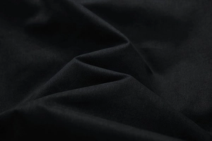 Close-up macro view of the black washed cotton fabric texture on this casual jacket