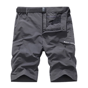 Men's dark grey quick-dry outdoor cargo shorts with multiple pockets and a belt