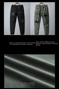 Details des strapazierfähigen Twill-Stoffs und der funktionellen Cargo-Taschen