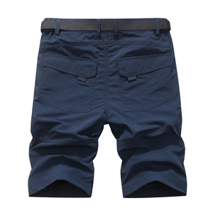 Men's outdoor quick-dry cargo shorts in navy blue with grey belt and back pockets