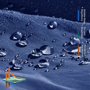 Waterproof navy outdoor jacket fabric with water droplets and windproof technical layers