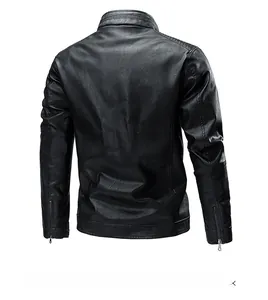 Rear view of black faux leather motorcycle jacket featuring quilted shoulders and sleeve zippers