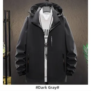 Detail of waterproof windbreaker jacket in dark grey with adjustable hood and X-SPORT logo
