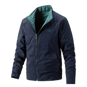 Men's navy reversible standing collar jacket with green lining and HS 1984 embroidery