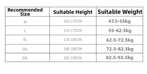 Detailed size chart for multi-pocket cargo pants with height and weight recommendations