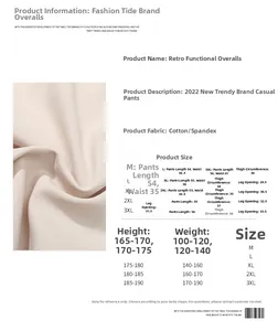Detailed size chart and fabric specifications for men's beige cargo shorts
