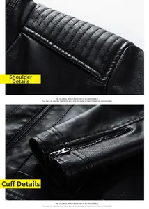Detail of shoulder texture and metal zipper cuffs on black faux leather biker jacket