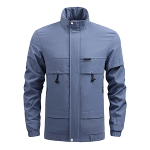 Herren Outdoor-Funktionsjacke in Blaugrau mit Stehkragen und Cargotaschen