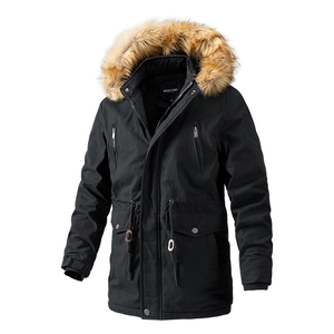Herren Winter Parka Jacke Mit Kunstpelzkapuze Verdickte Baumwollmischung Oberbekleidung Mehrere Taschen Lässiger Kapuzenmantel