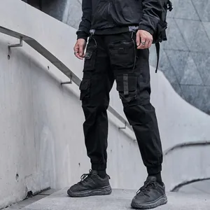 Herren Techwear Cargohose Baumwolle Elasthan Multi Taschen Jogger Hose High Street Bündchen Lässige Herrenhose Streetwear