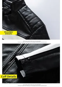 Detail of quilted shoulders and zippered cuffs on a black and white leather jacket