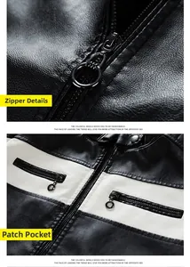 Detail of lychee pattern leather jacket with metal ring zipper and white stitching