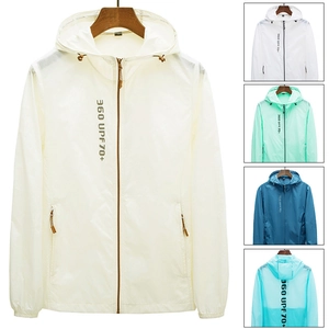 Veste de Protection Solaire Légère Respirante à Capuche Extérieur Zip Up Coupe-Vent de Peau Couple Casual Anti-UV