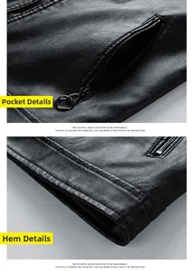 Detail of men's leather jacket featuring zipper pockets and high-quality double stitching