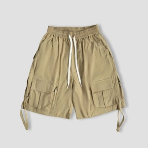 Men Functional Cargo Shorts Japanese Style Multi Pocket Casual Cotton Blend Elastic Waist Drawstring Streetwear Techwear Shorts