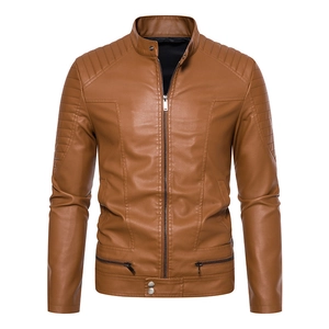 Men's PU Leather Motorcycle Jacket Stand Collar Quilted Shoulder Slim Fit Biker Coat Casual Windproof Zip Up Outerwear For Men Retro Streetwear