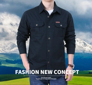Detail of black fleece-lined shirt with double chest pockets and outdoor label