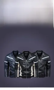 Detailed close-up showing the sleek PU leather textures and contrast paneling of biker jackets