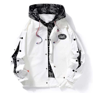 Men Paisley Patchwork Hooded Jacket Streetwear Hip Hop Baseball Uniform Windbreaker Loose Casual Outerwear Fashion Male Coat