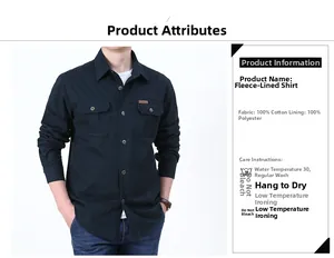 Detail showing deep blue fleece-lined cotton shirt with dual chest pockets and metal buttons