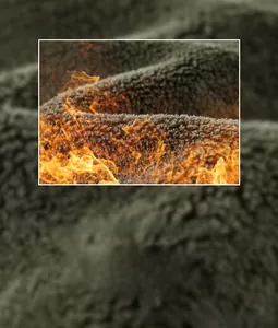 Close-up of thick grey lamb fleece lining showing soft texture and heat retention