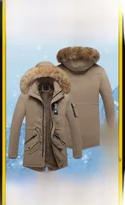 Parka d'hiver kaki pour homme avec doublure polaire et capuche en fausse fourrure