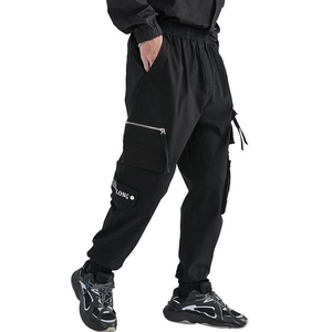 Men's black cargo joggers with multi-pocket design and tactical functional style