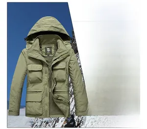 Detail of army green tactical jacket featuring breathable mesh lining and multi-pocket design