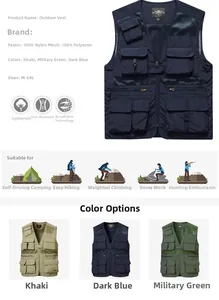 Detailed fabric chart for outdoor fishing vest showing nylon mesh and waterproof material
