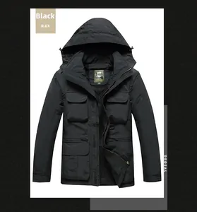 Detail view of the black hooded jacket with mesh lining and classic embroidery