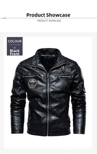Close-up of black PU leather biker jacket featuring vertical zipper pockets and quilted shoulders