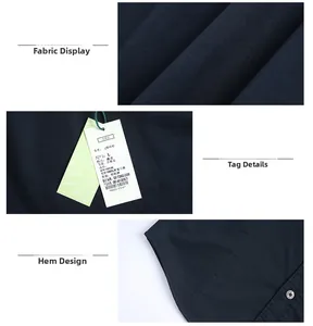 Detail of navy blue fleece-lined cotton shirt showing twill fabric and hem stitching