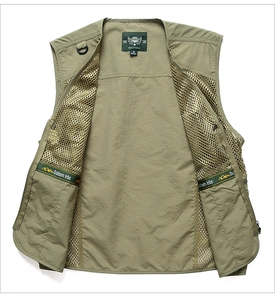 Detail view of breathable mesh lining and durable nylon fabric on an outdoor utility vest